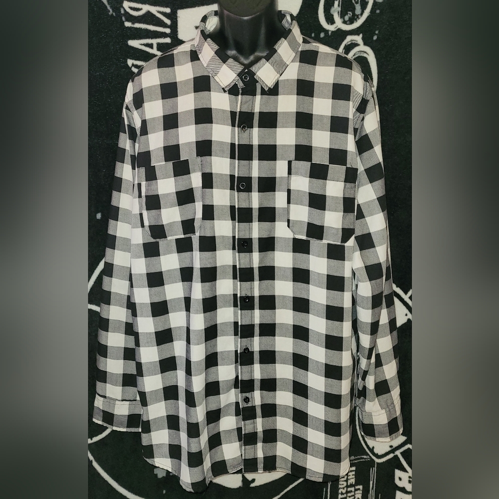 XXX Rude-Black And White Buffalo Check Woven-Size 3XL